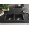 Mexen Mario Granitspüle 2-Kammer mit Küchenarmatur Duero, schwarz/goldener Metallic - 6504-75-671600-70
