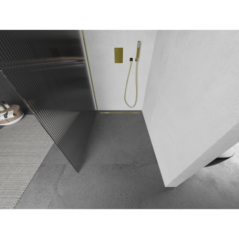 Mexen Kioto Duschwand Walk-in 70 x 200 cm, Streifen 8 mm, Gold - 800-070-101-50-09
