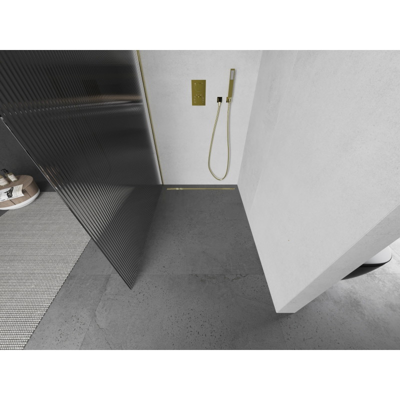 Mexen Kioto Duschwand Walk-in 100 x 200 cm, gestreift 8 mm, gold - 800-100-101-50-09