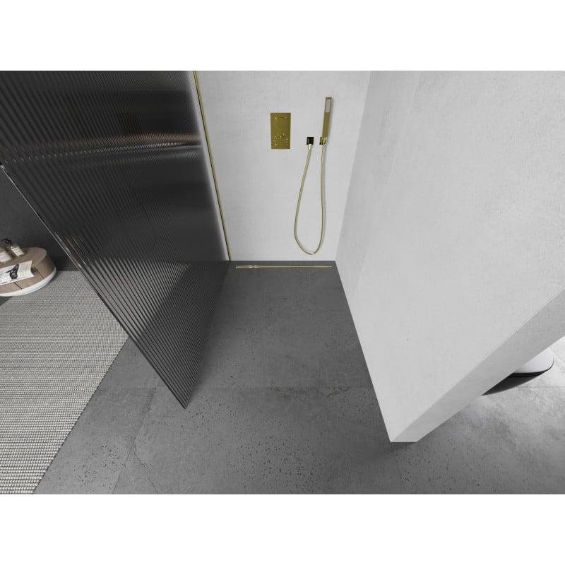 Mexen Kioto Duschwand Walk-in 100 x 200 cm, Streifen 8 mm, Gold - 800-100-101-50-09