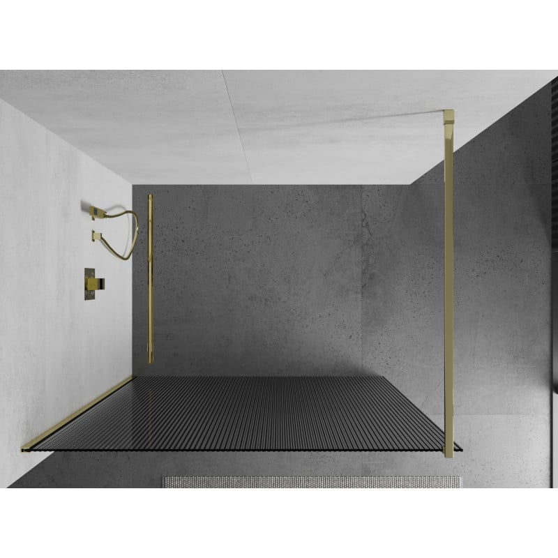 Mexen Kioto Duschwand Walk-in 120 x 200 cm, Streifen 8 mm, Gold - 800-120-101-50-09