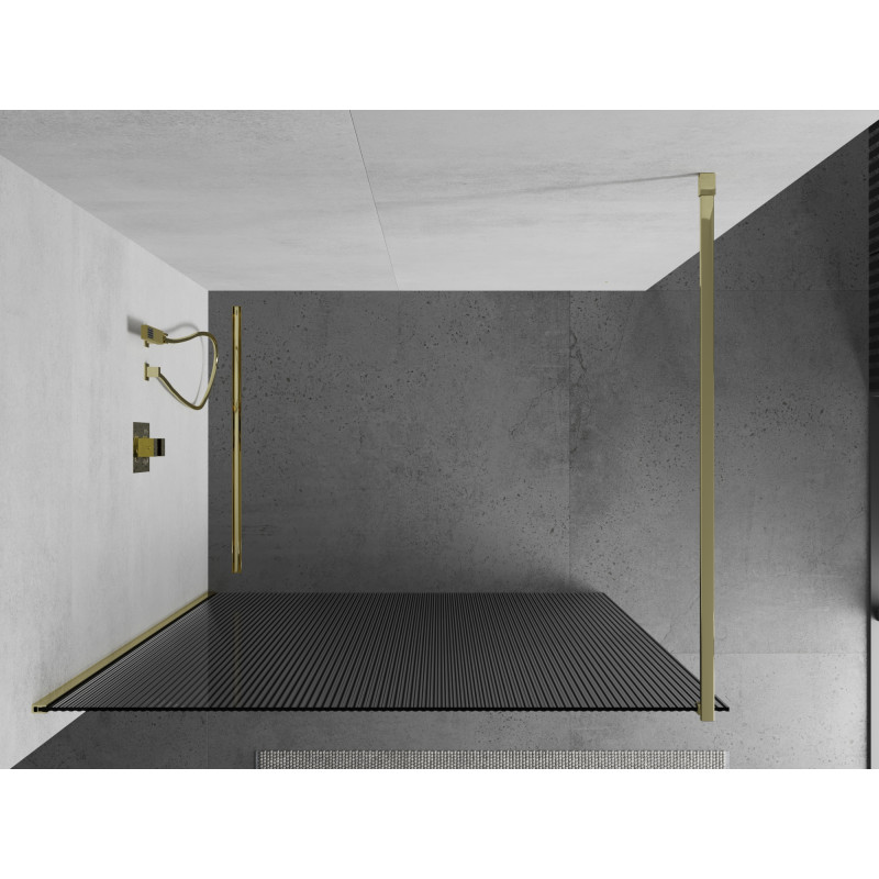 Mexen Kioto Duschwand Walk-in 140 x 200 cm, Streifen 8 mm, Gold - 800-140-101-50-09