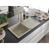Mexen Leo Granitspüle, 1-Becken mit Abtropffläche und Küchenarmatur Savita, beige - 6501-69-672601-50