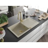 Mexen Leo Granitspüle 1-beckig mit Abtropffläche und Küchenarmatur Savita, beige - 6501-69-672601-50