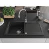 Mexen Leo Granitspüle 1-Becken mit Abtropffläche und Küchenarmatur Savita, schwarz/silber metallic - 6501-73-672601-00
