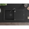 Mexen Leo Granitspüle 1-Becken mit Abtropffläche und Küchenarmatur Savita, schwarz/silber metallic - 6501-73-672601-70-B