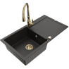 Mexen Leo Einzelbecken Granitspüle mit Abtropffläche und Küchenarmatur Savita, schwarz/golden metallic - 6501-75-672601-50