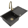 Mexen Leo Granitspüle 1-Becken mit Abtropffläche und Küchenarmatur Savita, schwarz/gold metallic - 6501-75-672601-50