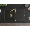 Mexen Leo Einzelbecken Granitspüle mit Abtropffläche und Küchenarmatur Savita, schwarz/golden metallic - 6501-75-672601-50