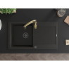Mexen Leo Granitspüle 1-Becken mit Abtropffläche und Küchenarmatur Savita, Schwarz/Gold Metallic - 6501-75-672601-50-B