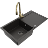 Mexen Leo Granitspüle 1-Becken mit Abtropffläche und Küchenarmatur Savita, Schwarz/Gold Metallic - 6501-75-672601-50-B