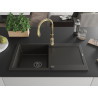 Mexen Leo Granitspüle 1-Becken mit Abtropffläche und Küchenarmatur Savita, Schwarz/Gold Metallic - 6501-75-672601-50-B