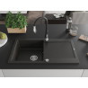 Mexen Leo Granitspüle 1-Becken mit Abtropffläche und Küchenarmatur Savita, schwarz/gold metallic - 6501-75-672601-70