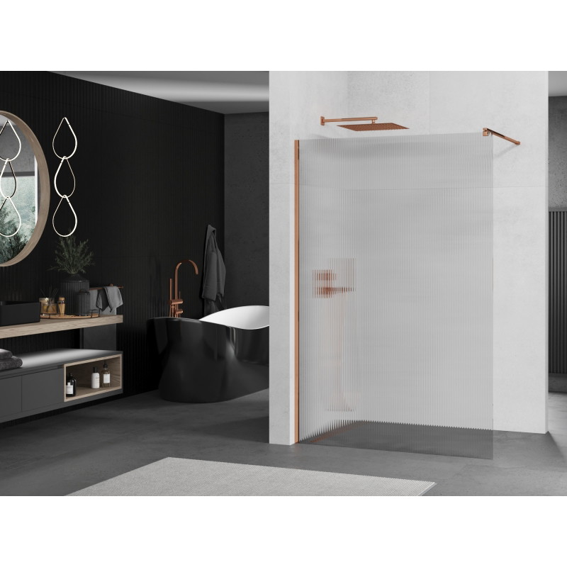 Mexen Kioto Walk-in Duschwand 100 x 200 cm, Streifen 8 mm, Roségold - 800-100-101-60-09