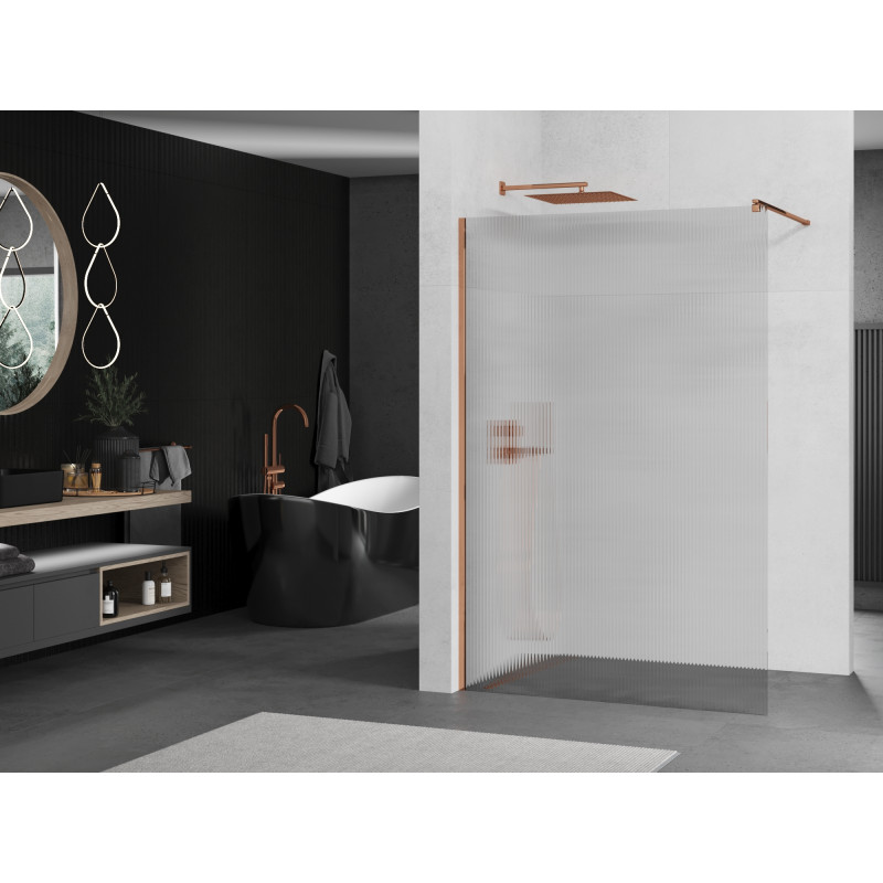 Mexen Kioto Duschwand 140 x 200 cm, Streifen 8 mm, Roségold - 800-140-101-60-09