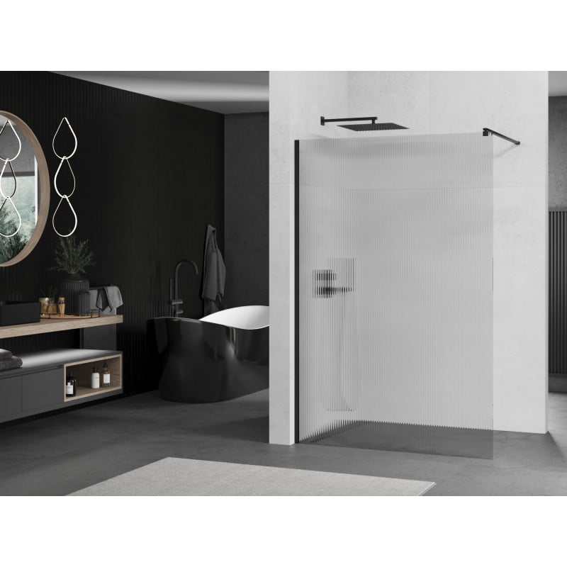 Mexen Kioto Duschwand 140 x 200 cm, Streifen 8 mm, schwarz - 800-140-101-70-09