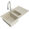 Mexen Matias Granitspüle 1,5-Becken mit Abtropffläche und Küchenarmatur Savita, beige - 6502-69-672601-00