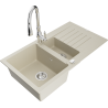 Mexen Matias Granitspüle 1,5-Kammer mit Abtropffläche und Küchenarmatur Savita, beige - 6502-69-672601-00