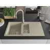 Mexen Matias Granitspüle 1,5-beckig mit Abtropffläche und Küchenarmatur Savita, beige - 6502-69-672601-69