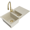 Mexen Matias Granitspüle 1,5-becken mit Abtropffläche und Küchenarmatur Savita, beige - 6502-69-672601-50