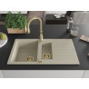 Mexen Matias Granitspüle 1,5-beckig mit Abtropffläche und Küchenarmatur Savita, beige - 6502-69-672601-50