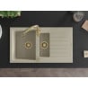 Mexen Matias Granitspüle 1,5-becken mit Abtropffläche und Küchenarmatur Savita, beige - 6502-69-672601-50