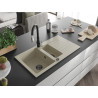 Mexen Matias granitspüle 1,5-fach mit abtropffläche und küchenarmatur Savita, beige - 6502-69-672601-70