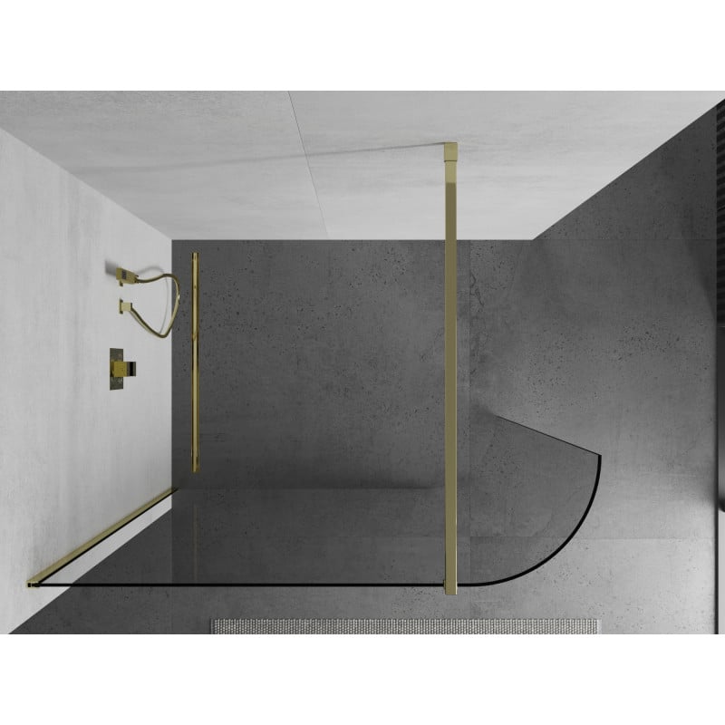 Mexen Kioto-R Abgerundete Duschwand Walk-in 140 x 200 cm, transparent 8 mm, gold - 800-140-101-50-06