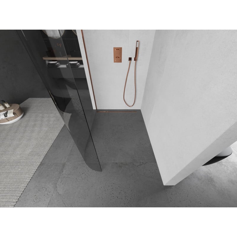 Mexen Kioto-R Runde Duschwand Walk-in 140 x 200 cm, transparent 8 mm, Roségold - 800-140-101-60-06