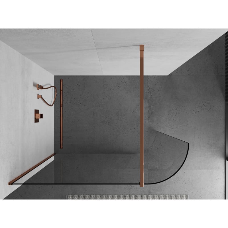Mexen Kioto-R Abgerundete Walk-in-Duschwand 160 x 200 cm, transparent 8 mm, Roségold - 800-160-101-60-06