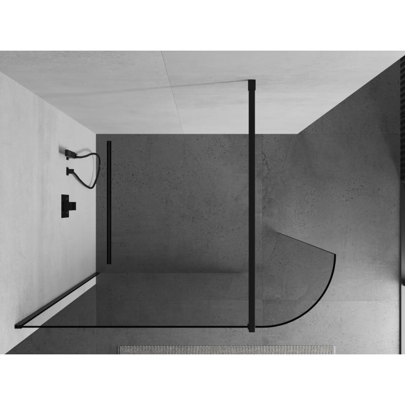 Mexen Kioto-R abgerundete Duschwand Walk-in 80 x 200 cm, transparent 8 mm, schwarz - 800-080-101-70-06