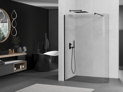 Mexen Kioto-R abgerundete Duschwand Walk-in 80 x 200 cm, transparent 8 mm, schwarz - 800-080-101-70-06