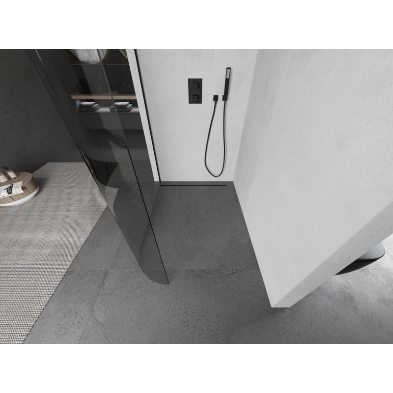 Mexen Kioto-R Runddusche-Wand Walk-in 160 x 200 cm, transparent 8 mm, schwarz - 800-160-101-70-06