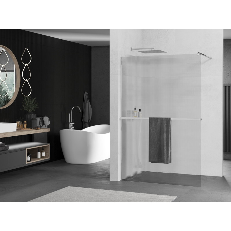 Mexen Kioto+ Duschwand mit Ablage Walk-in 90 x 200 cm, Streifen, Chrom - 800-090-121-01-09