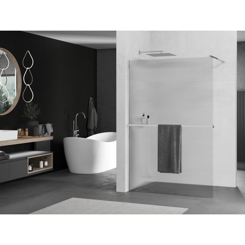 Mexen Kioto+ Duschwand mit Regal Walk-in 90 x 200 cm, Streifen, Chrom - 800-090-121-01-09