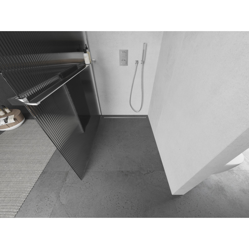 Mexen Kioto+ Duschwand mit Ablage Walk-in 130 x 200 cm, Streifen, Chrom - 800-130-121-01-09