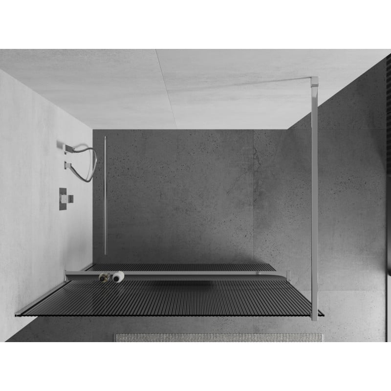 Mexen Kioto+ Duschwand mit Regal Walk-in 140 x 200 cm, Streifen, Chrom - 800-140-121-01-09