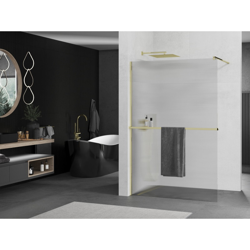 Mexen Kioto+ Duschwand mit Ablage Walk-in 100 x 200 cm, Streifen, Gold - 800-100-121-50-09