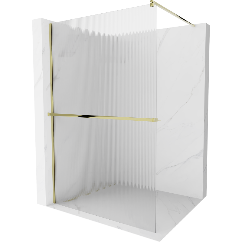 Mexen Kioto+ Duschwand mit Ablage Walk-in 120 x 200 cm, Streifen, Gold - 800-120-121-50-09