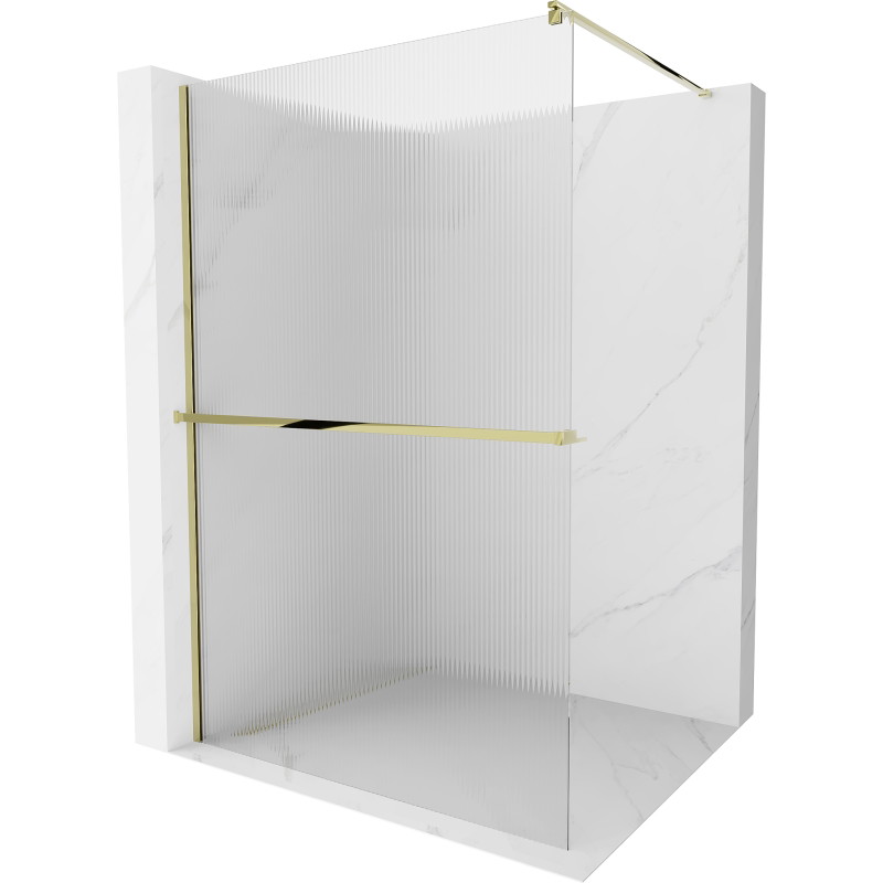 Mexen Kioto+ Duschwand mit Ablage Walk-in 130 x 200 cm, Streifen, Gold - 800-130-121-50-09