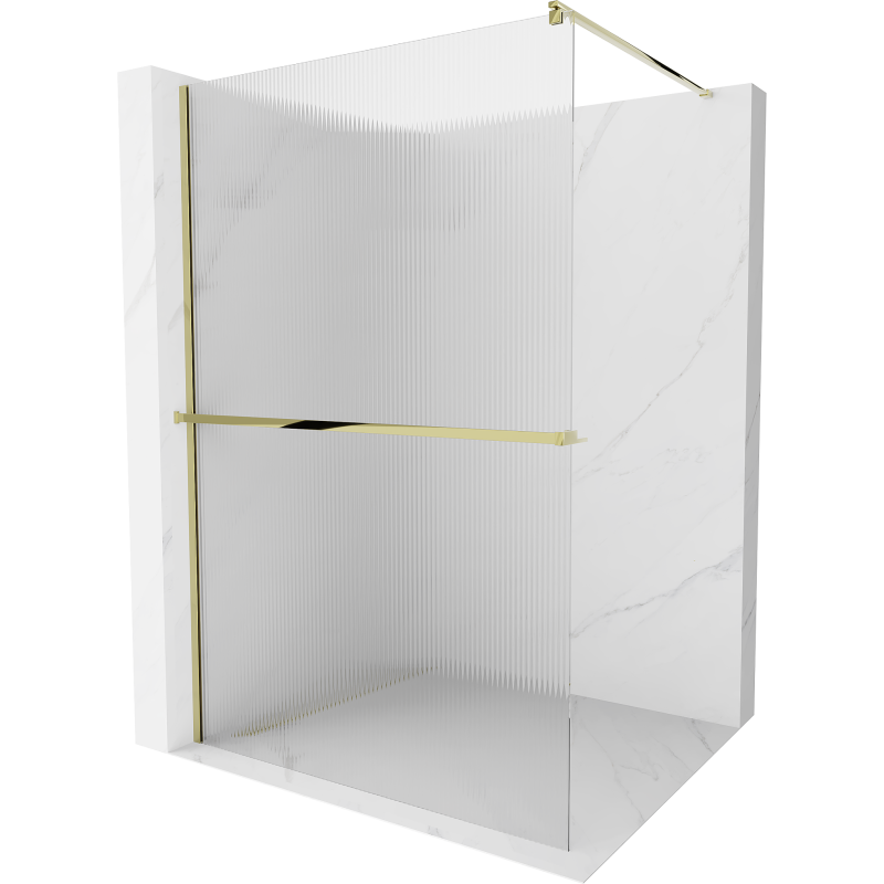 Mexen Kioto+ Duschwand mit Regal Walk-in 130 x 200 cm, Streifen, Gold - 800-130-121-50-09