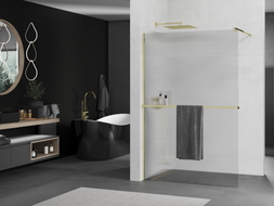 Mexen Kioto+ Duschwand mit Regal Walk-in 130 x 200 cm, Streifen, Gold - 800-130-121-50-09