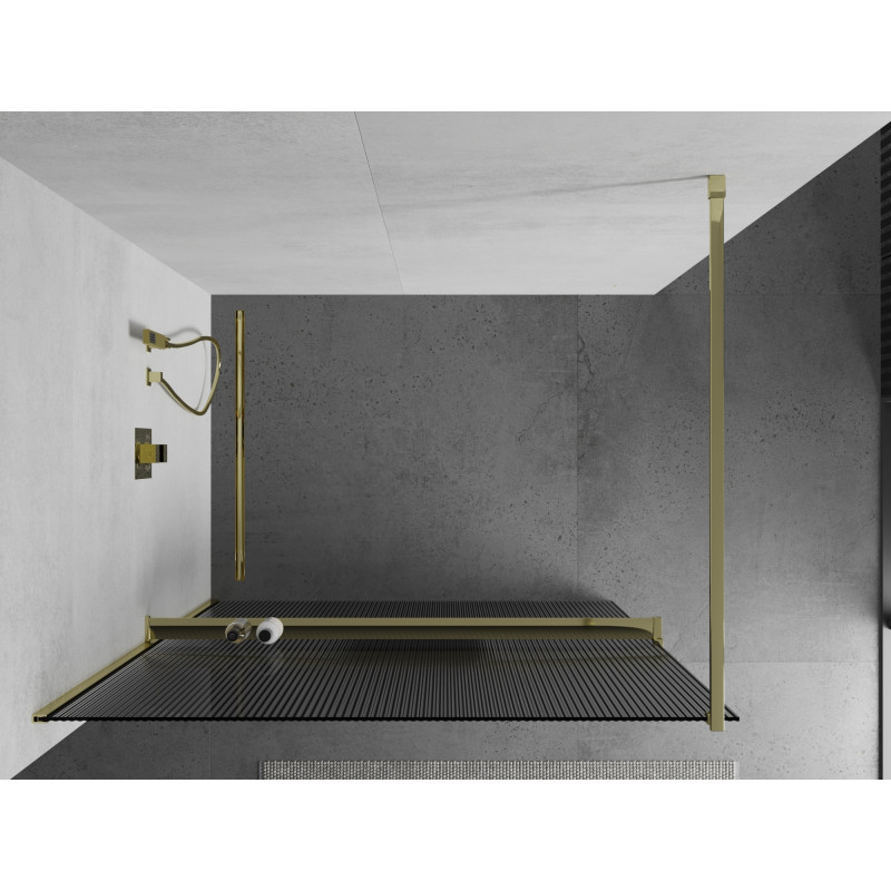 Mexen Kioto+ Duschwand mit Regal Walk-in 130 x 200 cm, Streifen, Gold - 800-130-121-50-09