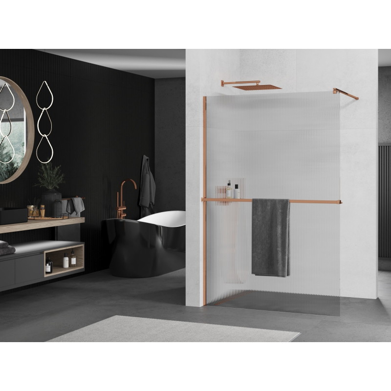 Mexen Kioto+ Duschwand mit Ablage Walk-in 70 x 200 cm, Streifen, Roségold - 800-070-121-60-09