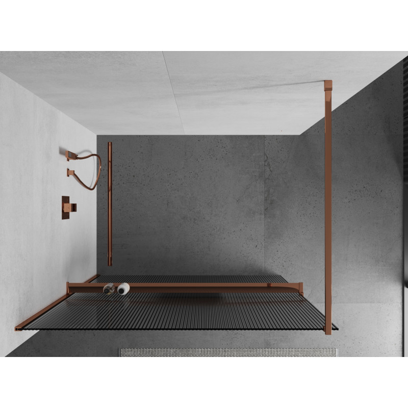 Mexen Kioto+ Duschwand mit Regal Walk-in 70 x 200 cm, Streifen, Roségold - 800-070-121-60-09