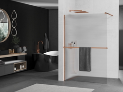 Mexen Kioto+ Duschwand mit Regal Walk-in 80 x 200 cm, Streifen, Roségold - 800-080-121-60-09