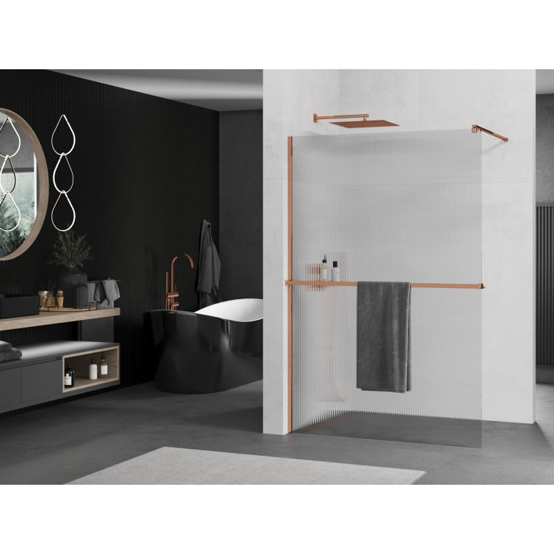 Mexen Kioto+ Duschwand mit Ablage Walk-in 100 x 200 cm, Streifen, Roségold - 800-100-121-60-09