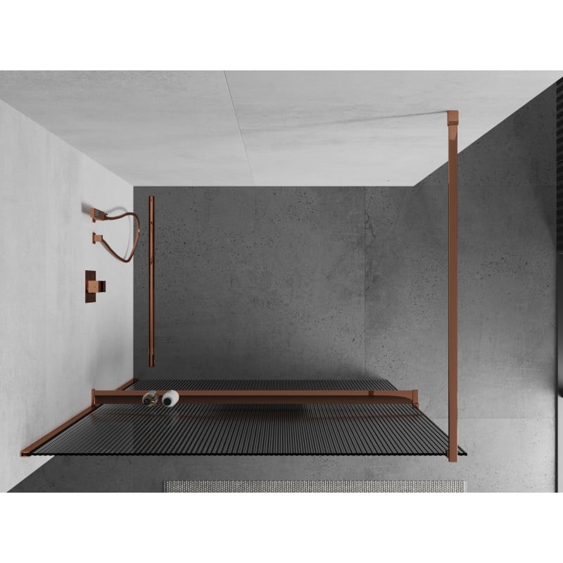 Mexen Kioto+ Duschwand mit Ablage Walk-in 100 x 200 cm, Streifen, Roségold - 800-100-121-60-09