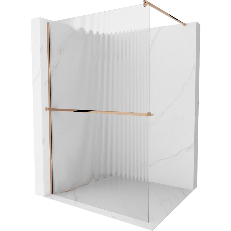 Mexen Kioto+ Duschwand mit Ablage Walk-in 110 x 200 cm, Streifen, Roségold - 800-110-121-60-09