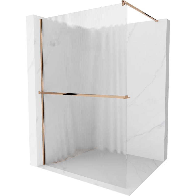 Mexen Kioto+ Duschwand mit Regal Walk-in 110 x 200 cm, Streifen, Roségold - 800-110-121-60-09